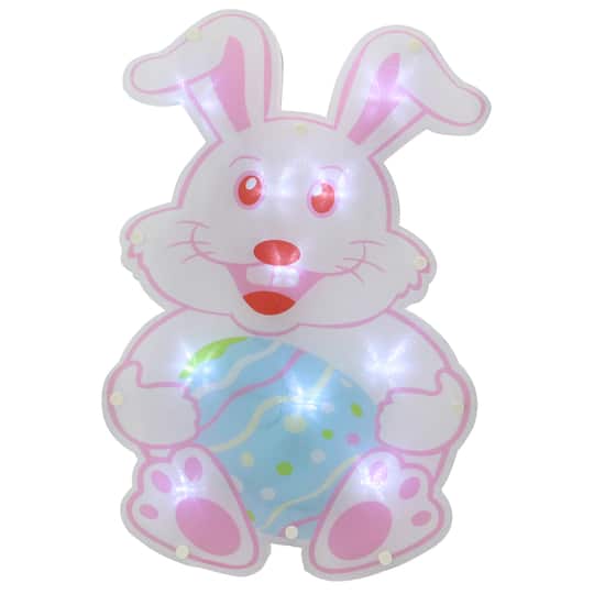 14&#x22; Pink &#x26; White LED Lighted Easter Bunny Window Silhouette
